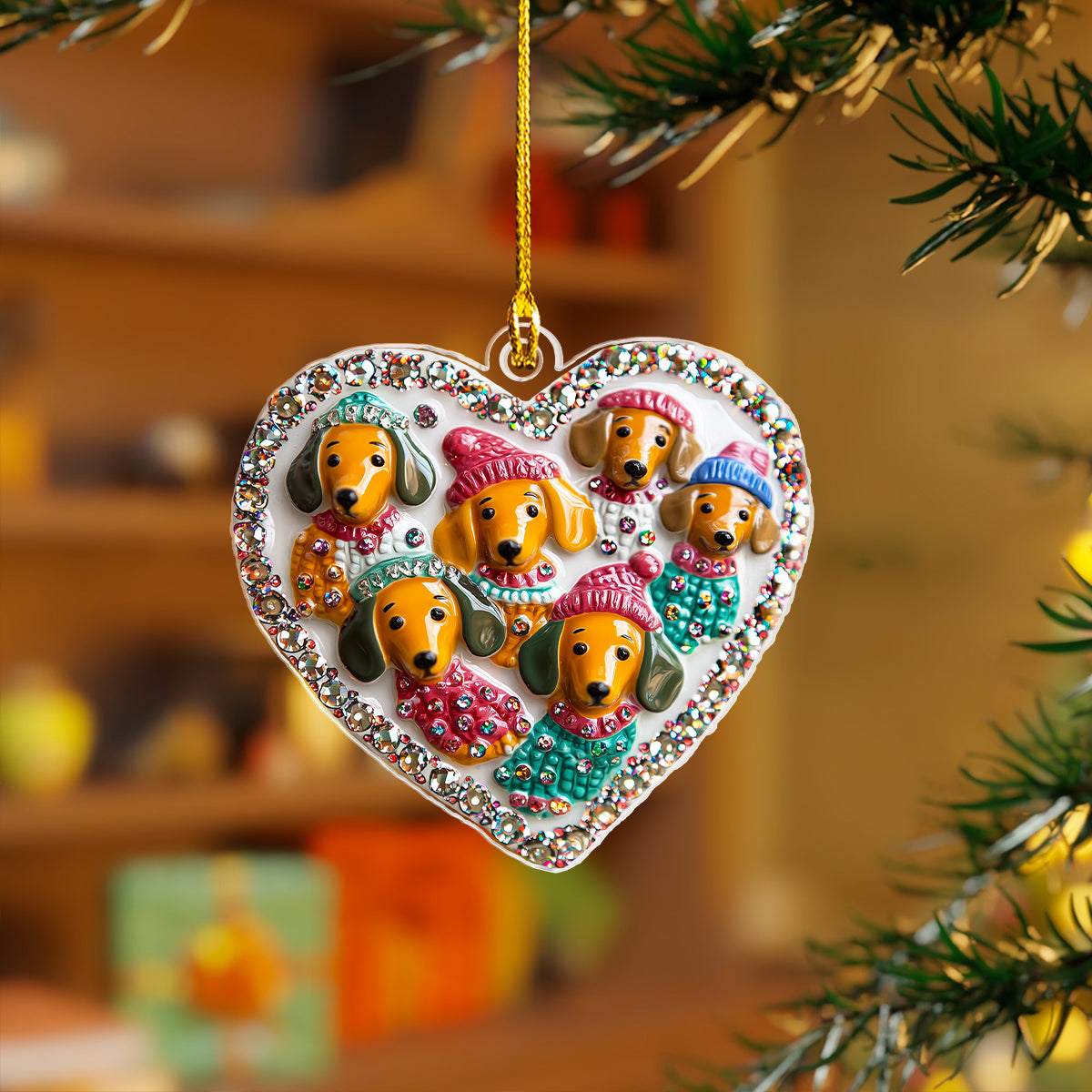 Acrylic Ornament Christmas Dachshund With Heart Must-Have Holiday Tree Ornament