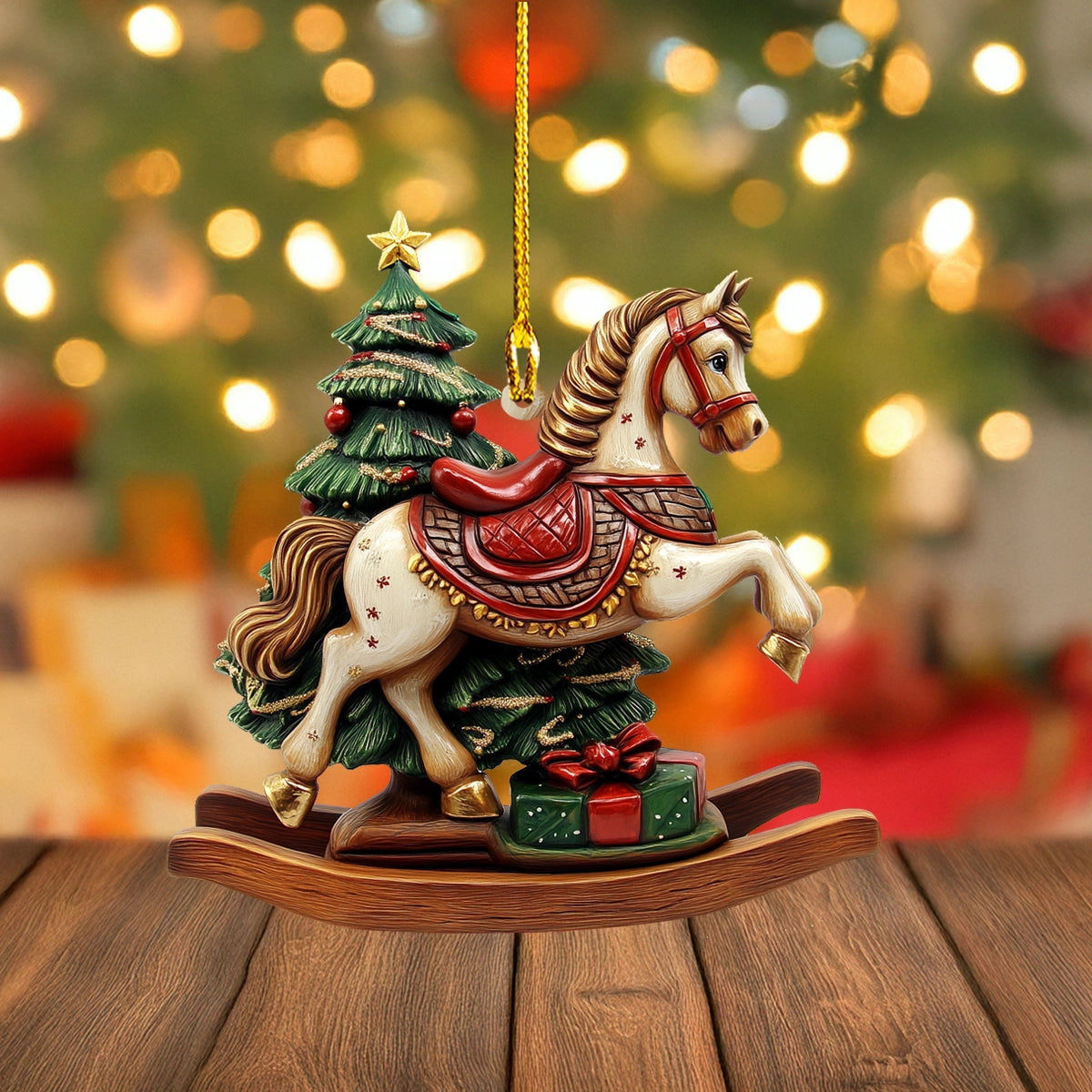 Acrylic Ornament Christmas Royal Wooden Horse Special Holiday Tree Decor