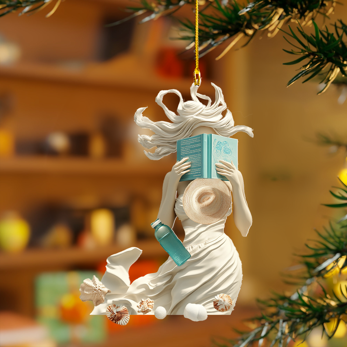 Acrylic Ornament Coastal Dreaming With Books Stylish Holiday Ornament Design