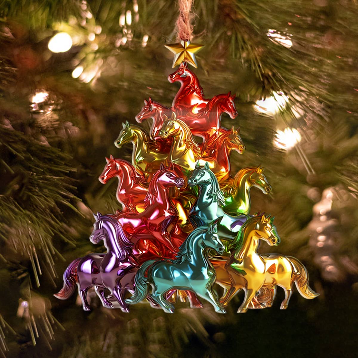 Acrylic Ornament Colorful Horses Christmas Tree Stylish Merch Ornament Design