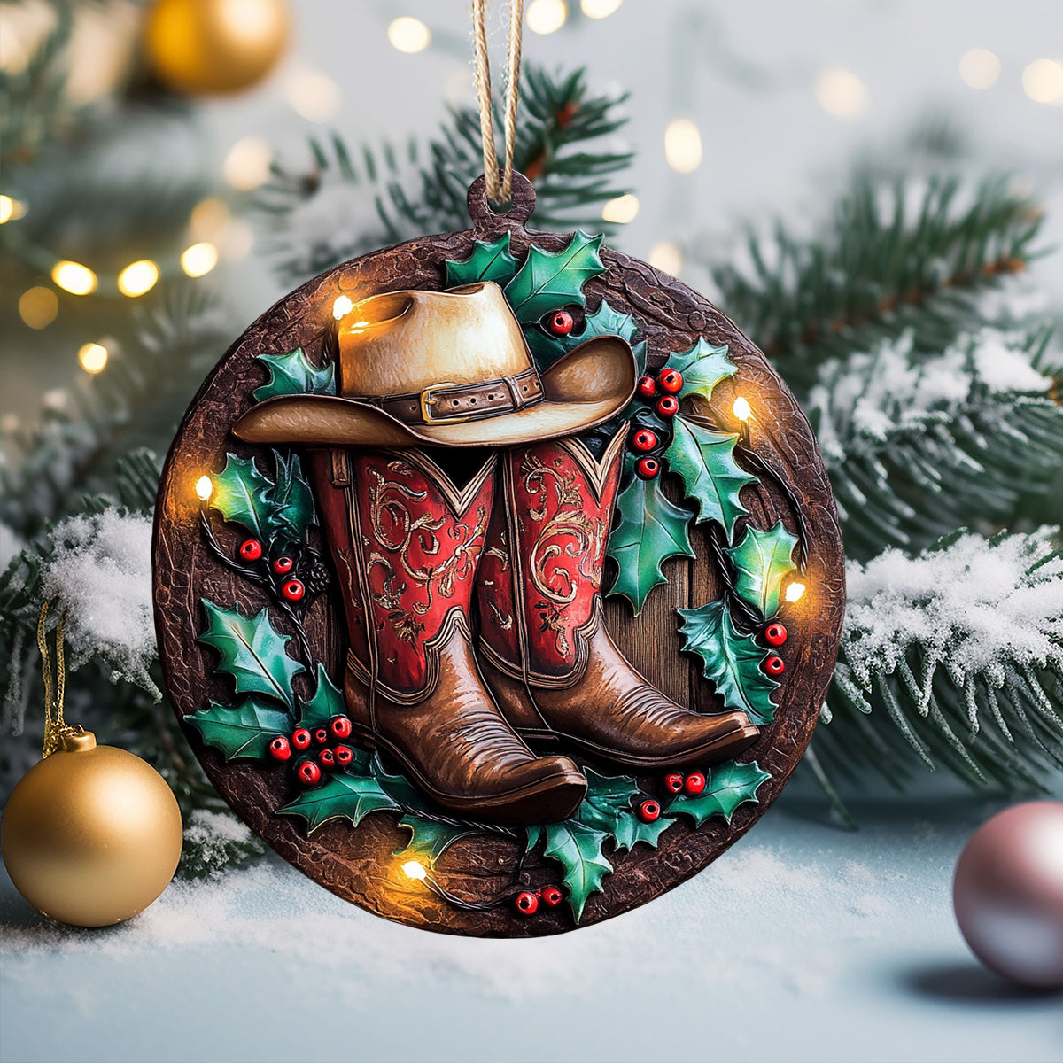 Acrylic Ornament Cowboy Boot Christmas Beautiful Home Ornament Gift