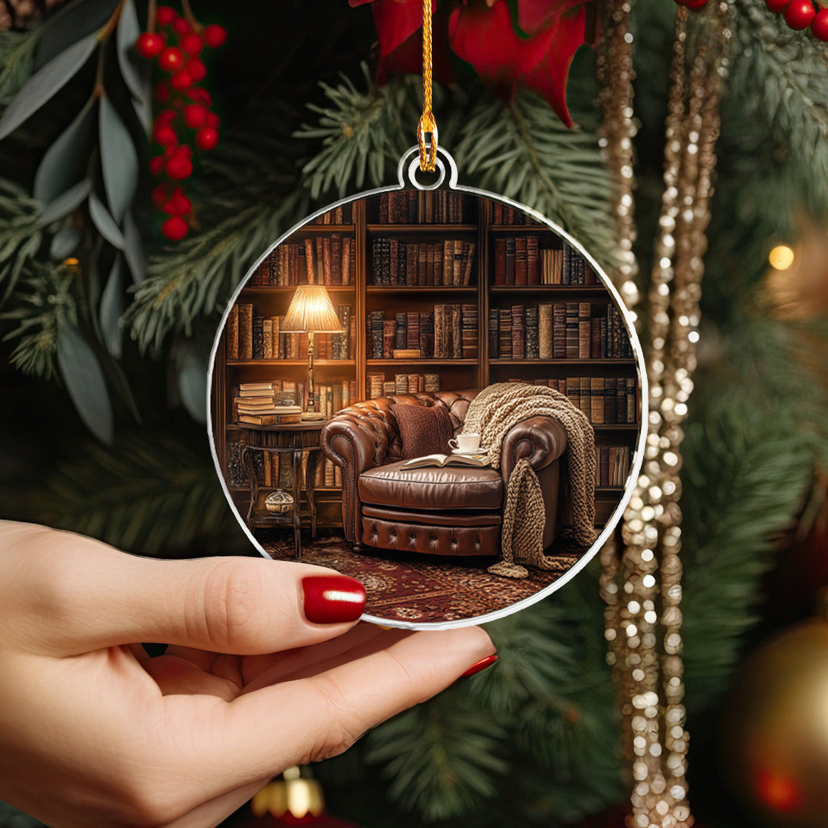 Acrylic Ornament Cozy Library Christmas Lovely Ornament Gift For Him