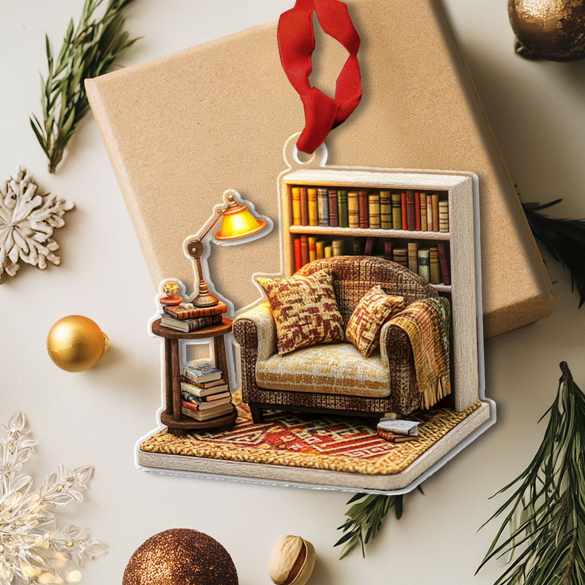 Acrylic Ornament Cozy Reading Nook Lovely Holiday Ornament Gift