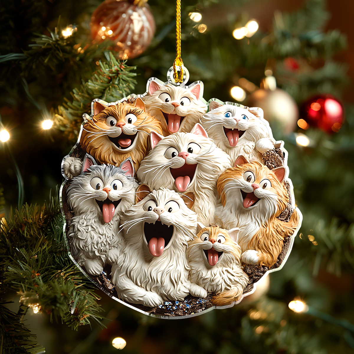 Acrylic Ornament Crazy Cat Crew Holiday Joyful Tree Ornament Collection