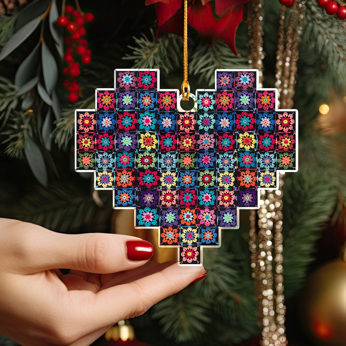 Acrylic Ornament Crochet Heart Harmony Unique Merch Gift Idea Perfect Ornament Gift For Her
