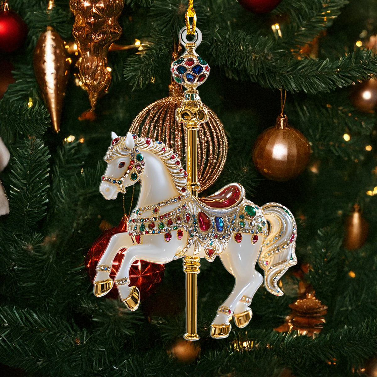 Acrylic Ornament Crystal Carousel Horse Joyful Christmas Ornament Keepsake