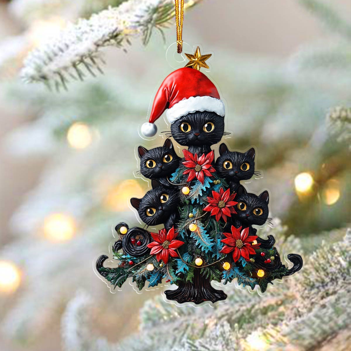 Acrylic Ornament Cute Black Cats Christmas Tree Perfect Holiday Tree Decoration