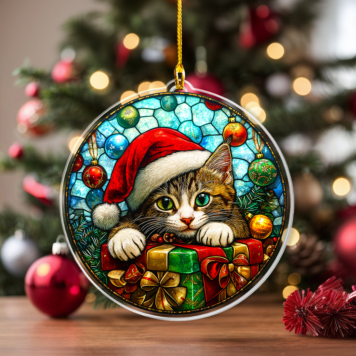 Acrylic Ornament Cute Cat With Christmas Surprise Lovely Holiday Ornament Gift