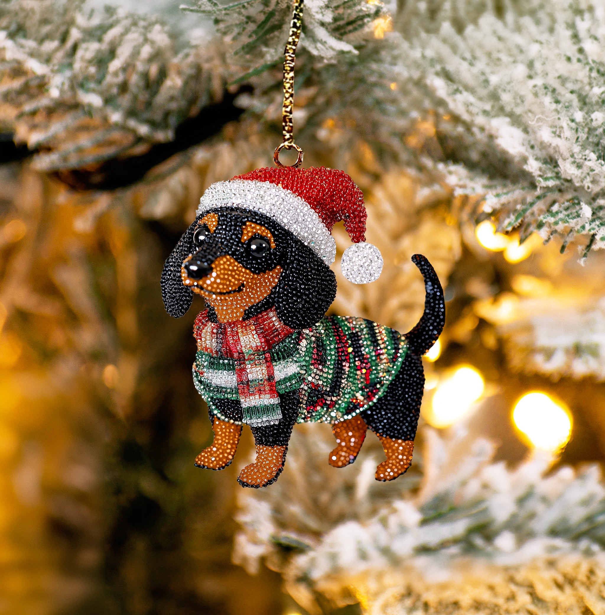 Acrylic Ornament Cute Christmas Dachshund Memorable Family Ornament