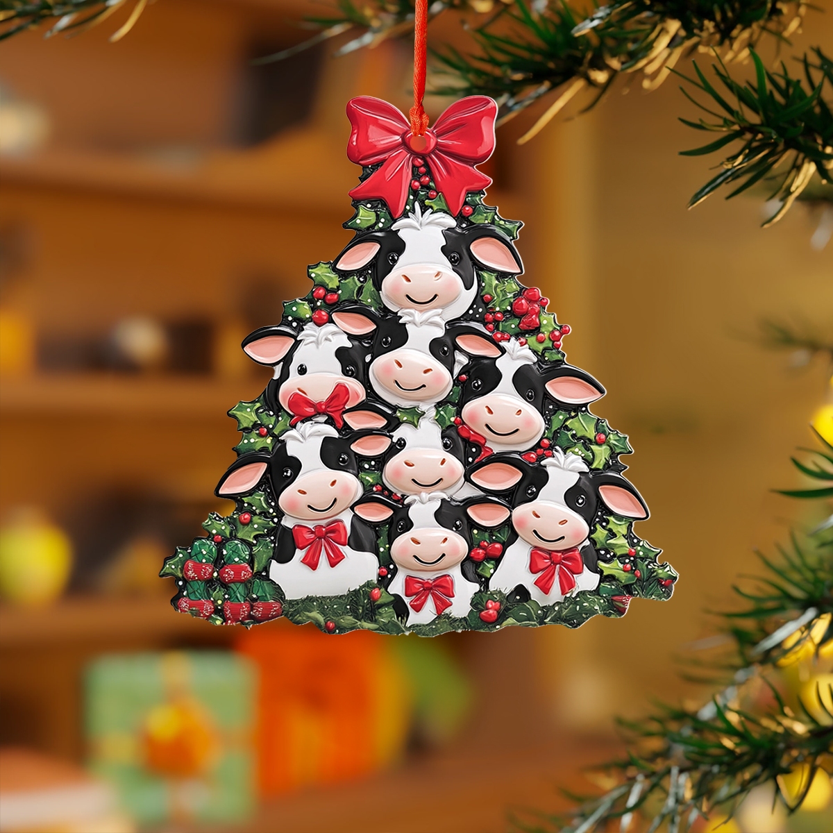 Acrylic Ornament Cute Cow Joyful Tree Ornament Collection