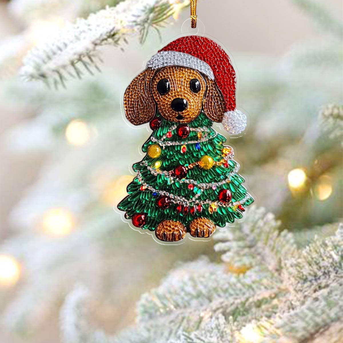 Acrylic Ornament Cute Dachshund Christmas Tree Memorable Family Ornament
