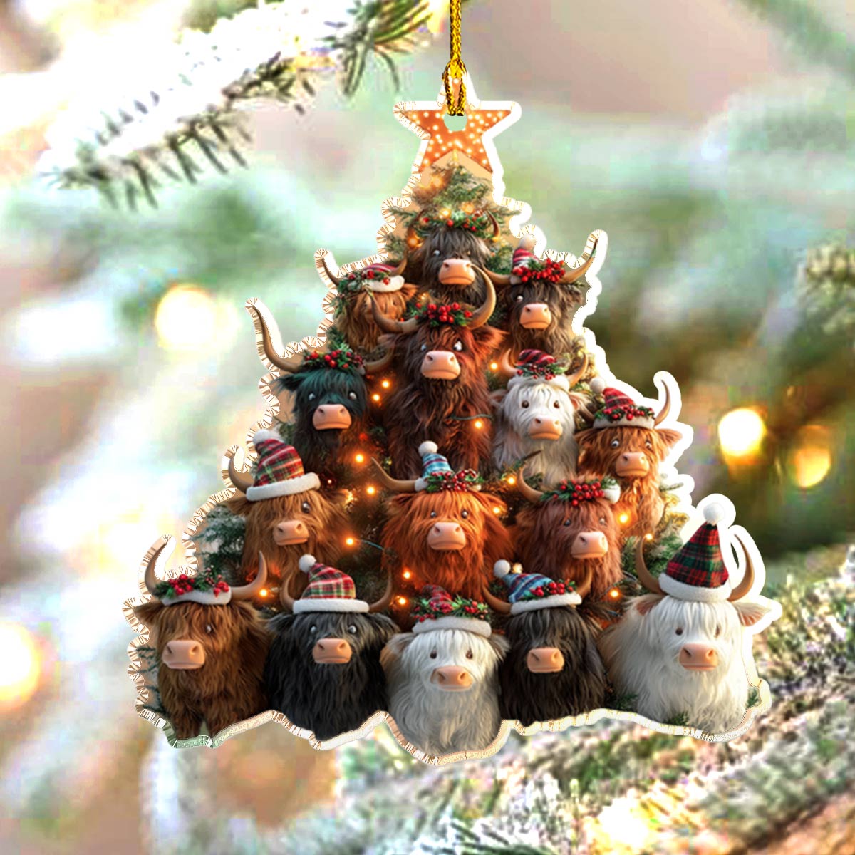 Acrylic Ornament Cute Highland Cows Perfect Holiday Tree Decoration