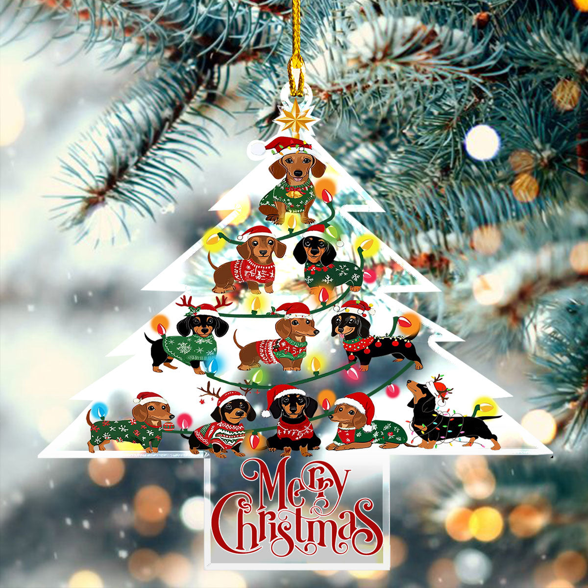 Acrylic Ornament Dachshund Christmas Tree Delight Joyful Christmas Ornament Keepsake