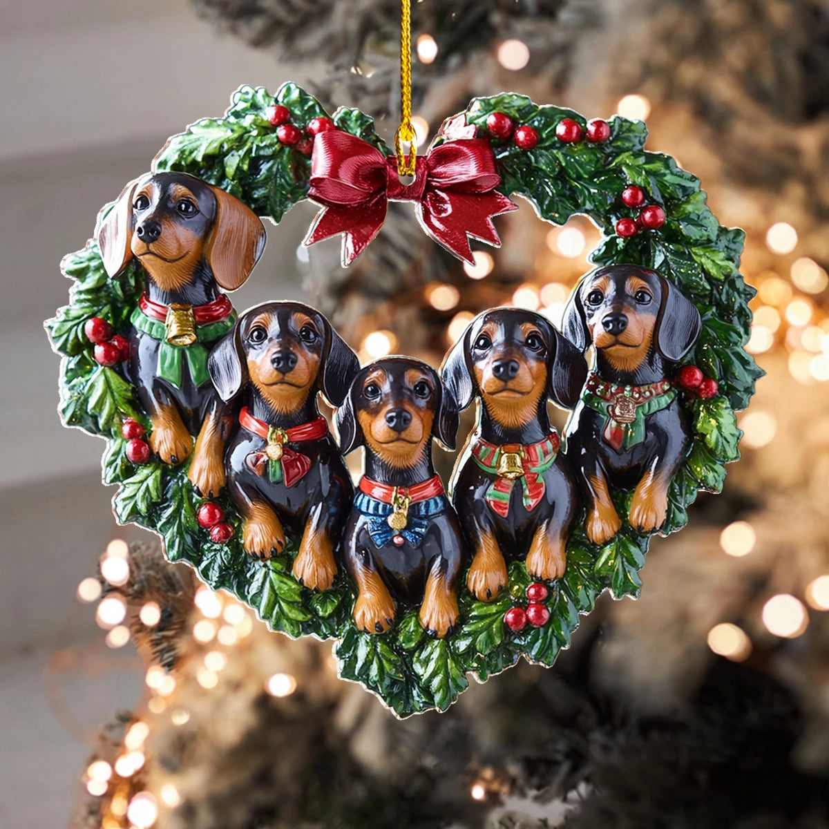 Acrylic Ornament Dachshund Family Christmas Wreath Meaningful Gift For Family Heartwarming Family Ornament Keepsake