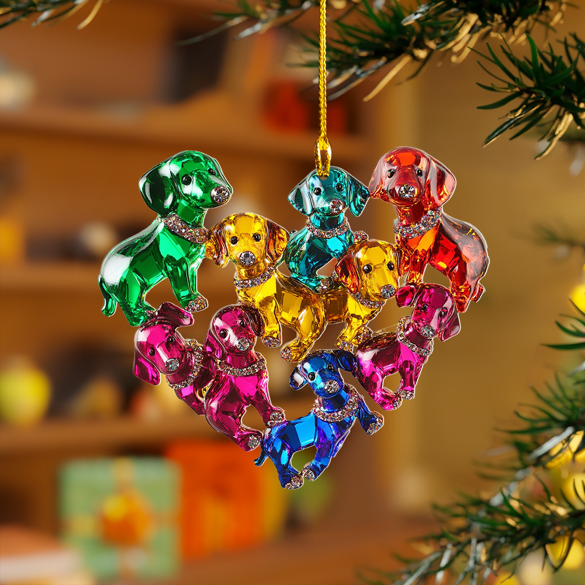 Acrylic Ornament Dachshund Glass Heart Heartwarming Holiday Decoration Thoughtful Ornament For Dad