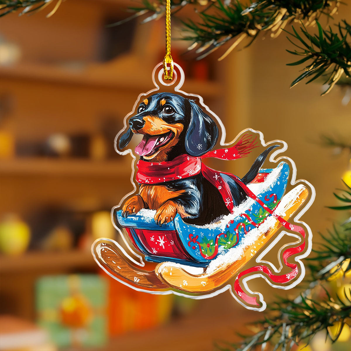 Acrylic Ornament Dachshund In Sleigh Heartfelt Ornament For Mom