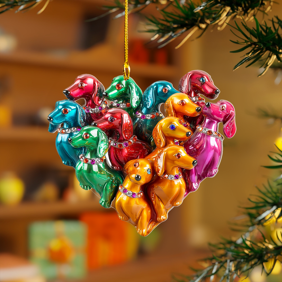 Acrylic Ornament Dachshund Sparkle Heart Thoughtful Merch For Birthday Must-Have Holiday Tree Ornament