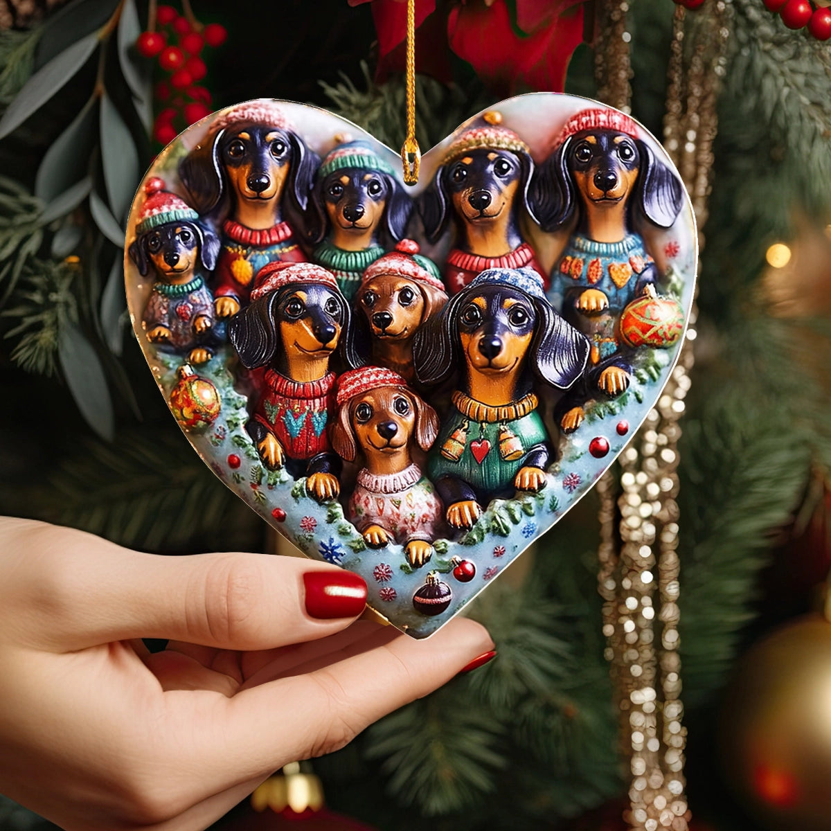 Acrylic Ornament Dachshund Winter Wonderland Heart Stylish Casual Wear Gift Perfect Gift For Her Beautiful Home Ornament Gift