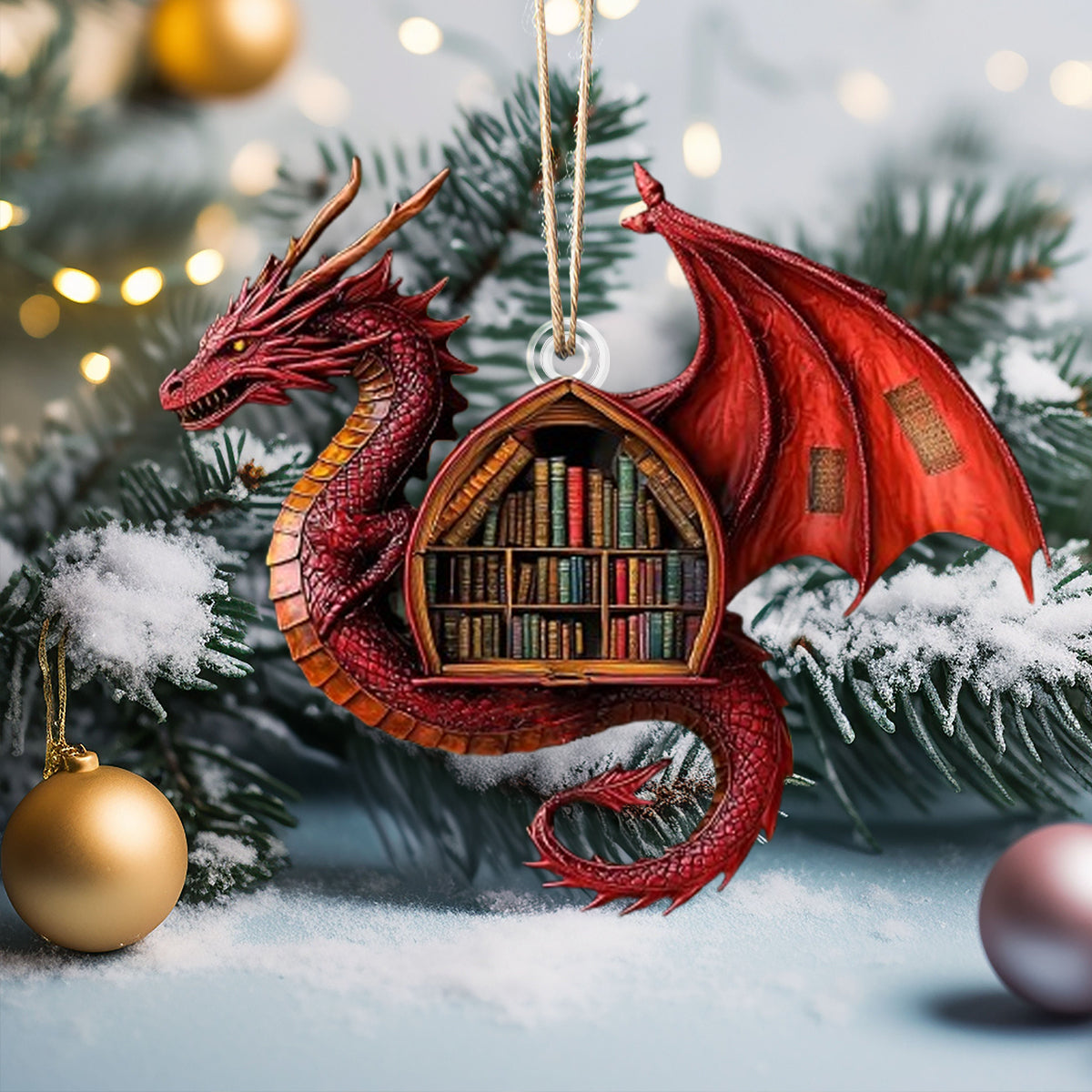 Acrylic Ornament Dragon Library Perfect Gift For Her Cozy Christmas Tree Decoration
