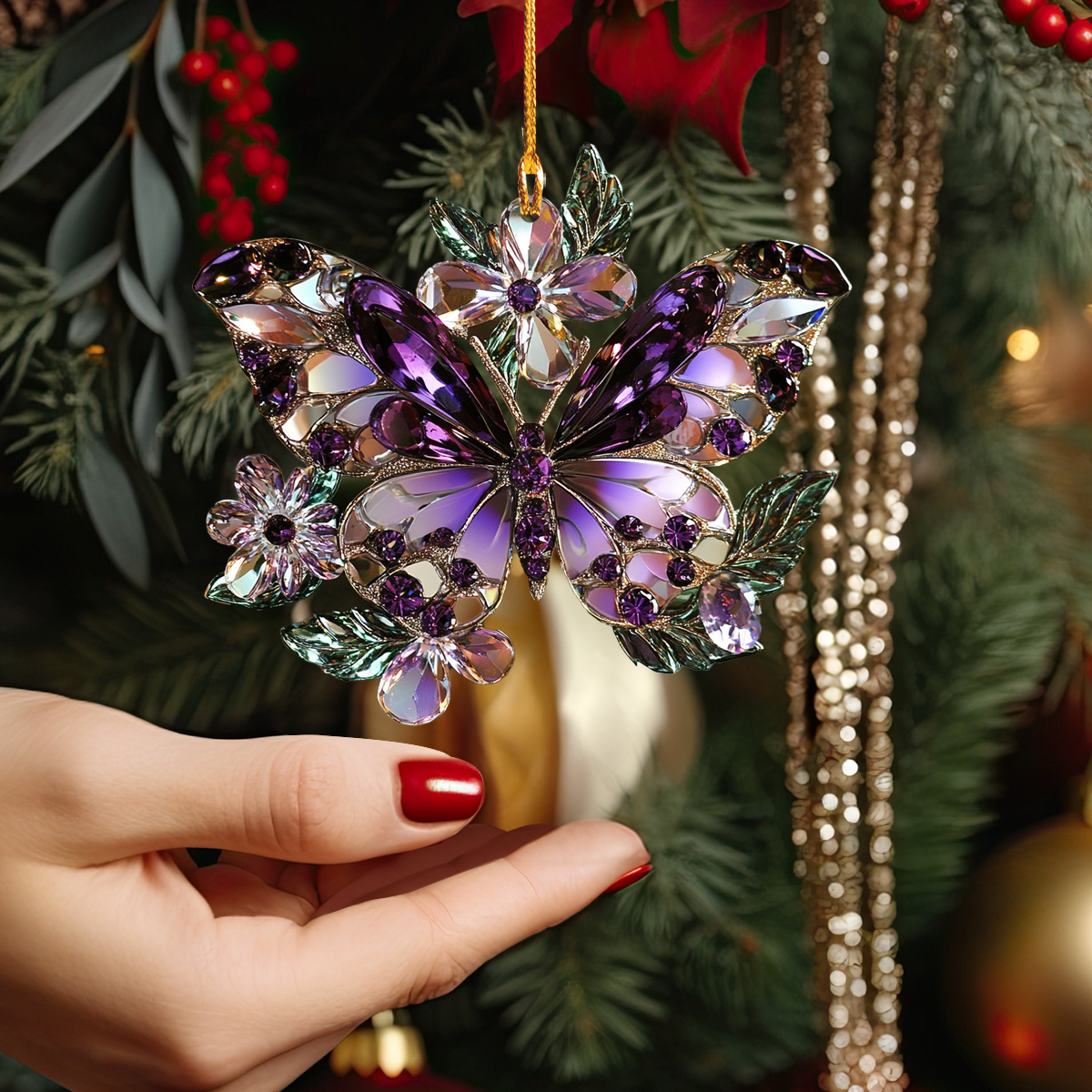 Acrylic Ornament Elegent Crystal Purple Butterfly Special Holiday Tree Decor
