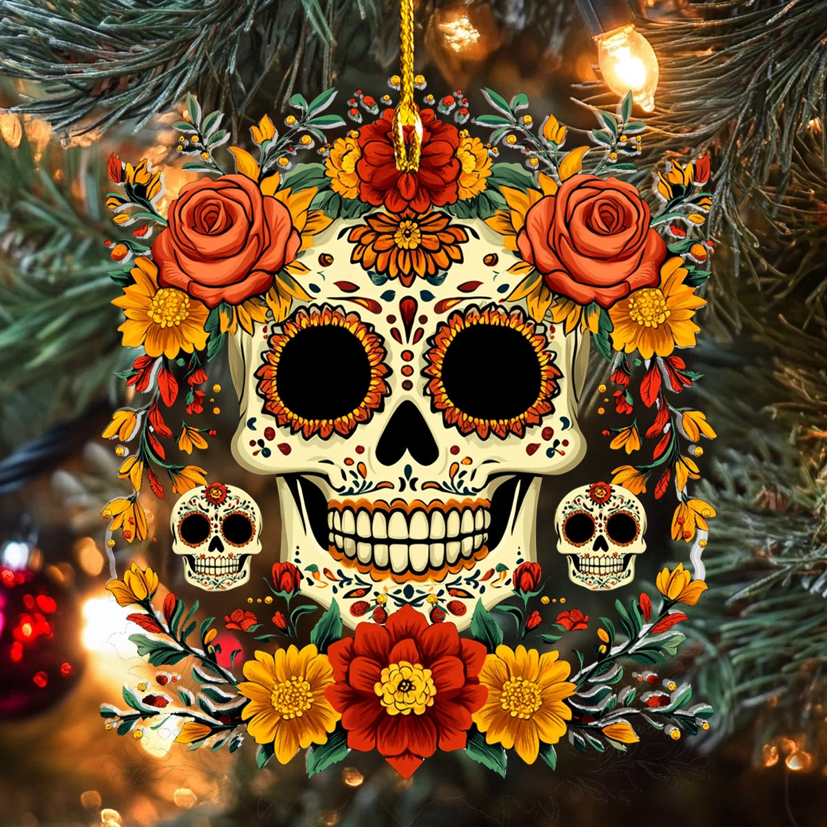 Acrylic Ornament Enchanted Floral Skull Beautiful Christmas Ornament