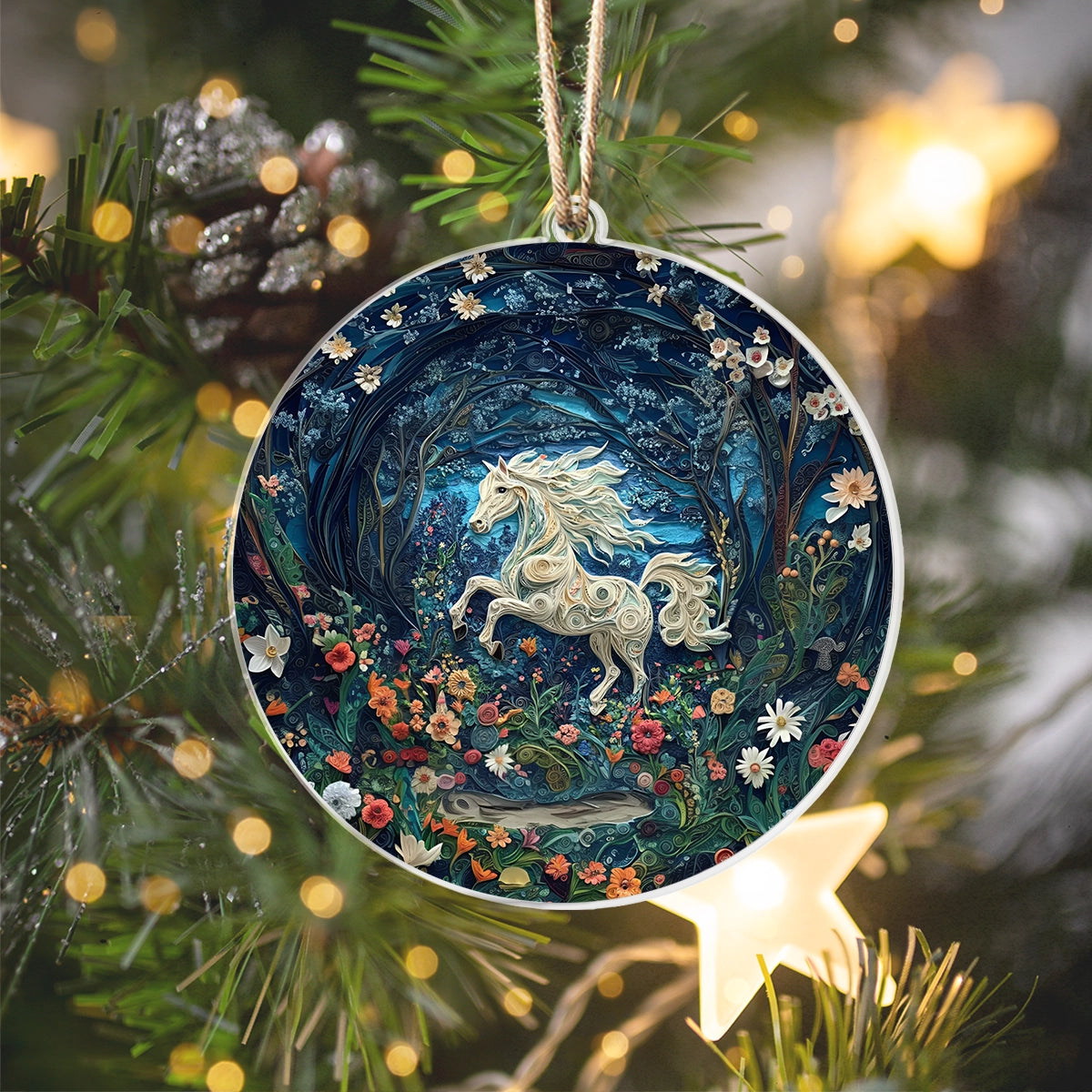 Acrylic Ornament Enchanted Horse Elegant Christmas Tree Ornament