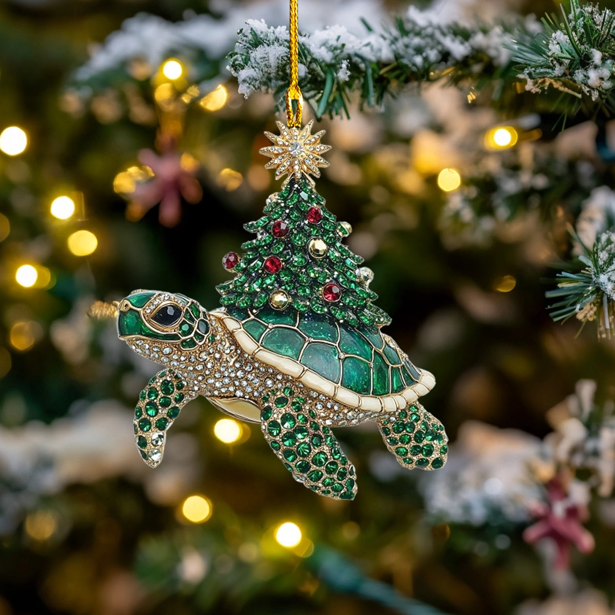 Acrylic Ornament Enchanted Turtle With Festive Tree Elegant Christmas Tree Ornament