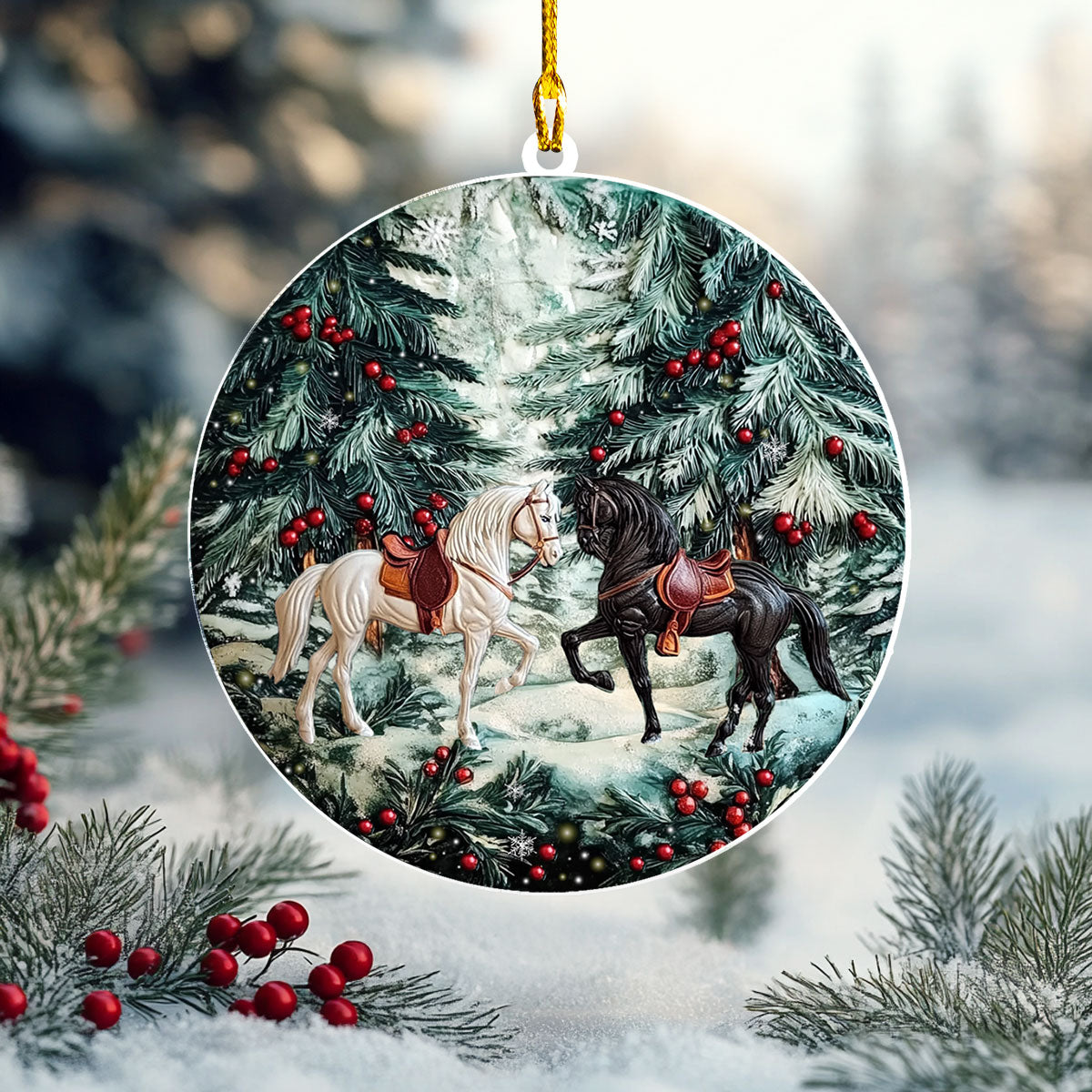 Acrylic Ornament Enchanted Winter Horses Cozy Christmas Tree Decoration