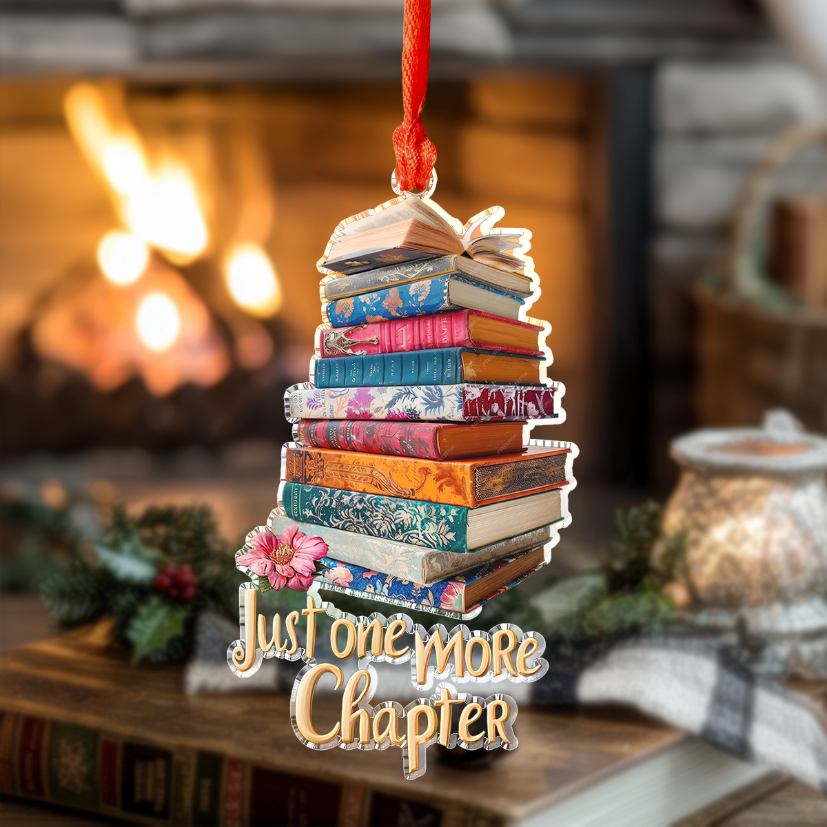 Acrylic Ornament Enchanting Floral Book Stack Memorable Merch Gift Idea Special Holiday Tree Decor