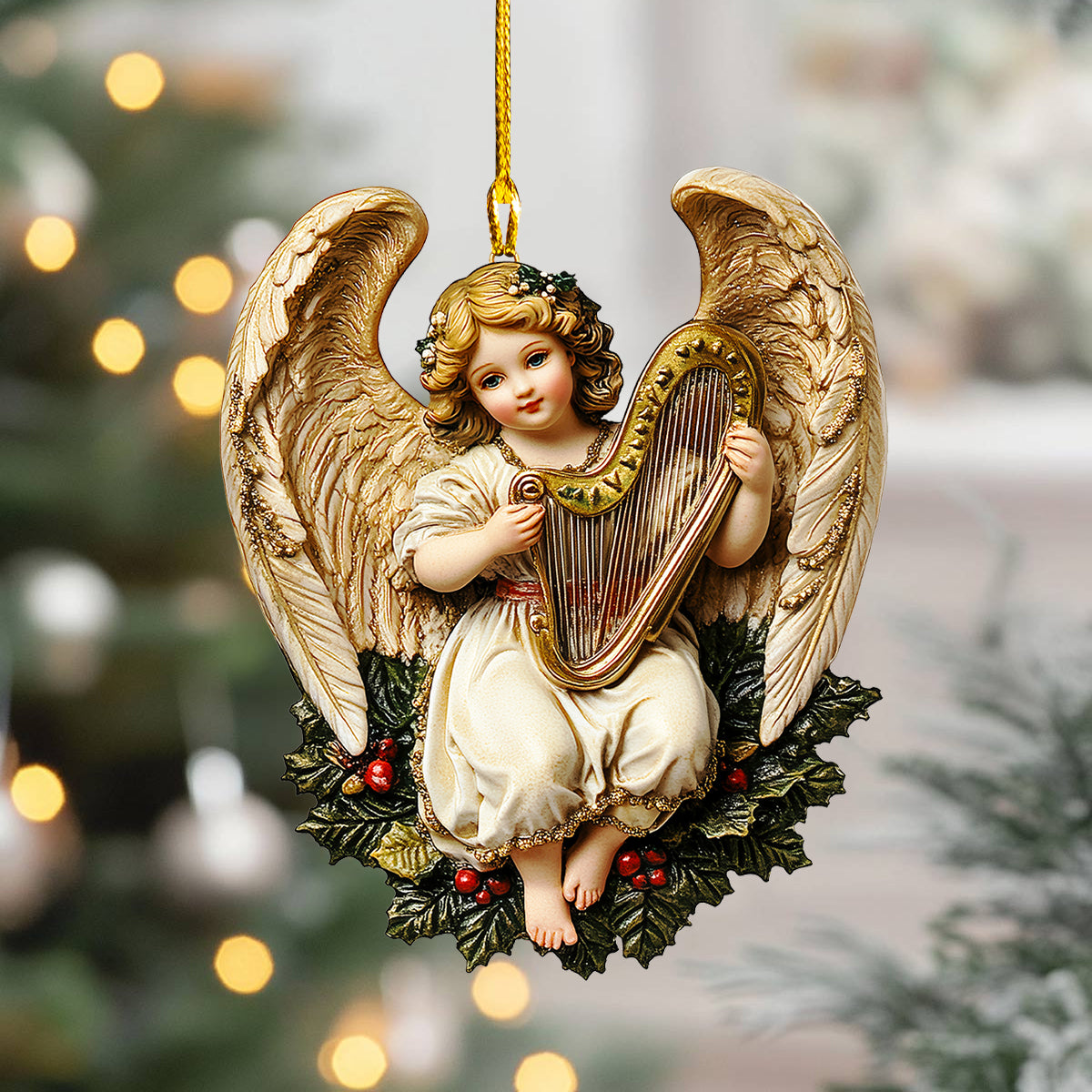 Acrylic Ornament Ethereal Harp Angel Charming Holiday Home Decoration