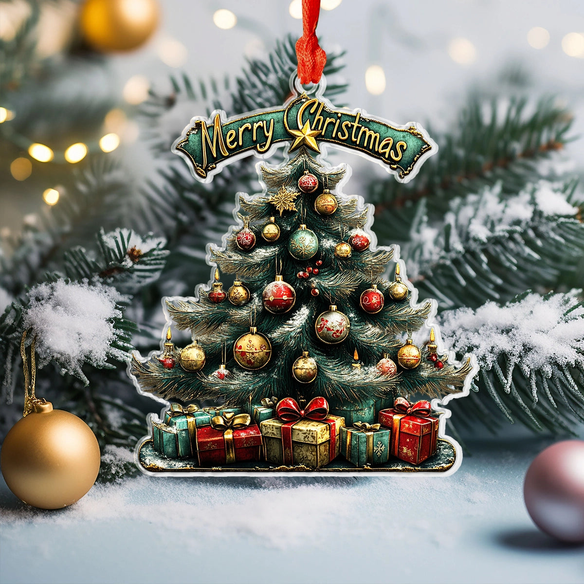 Acrylic Ornament Evergreen Christmas Charm Heartfelt Gift For Mom And Dad Holiday Merch Collection