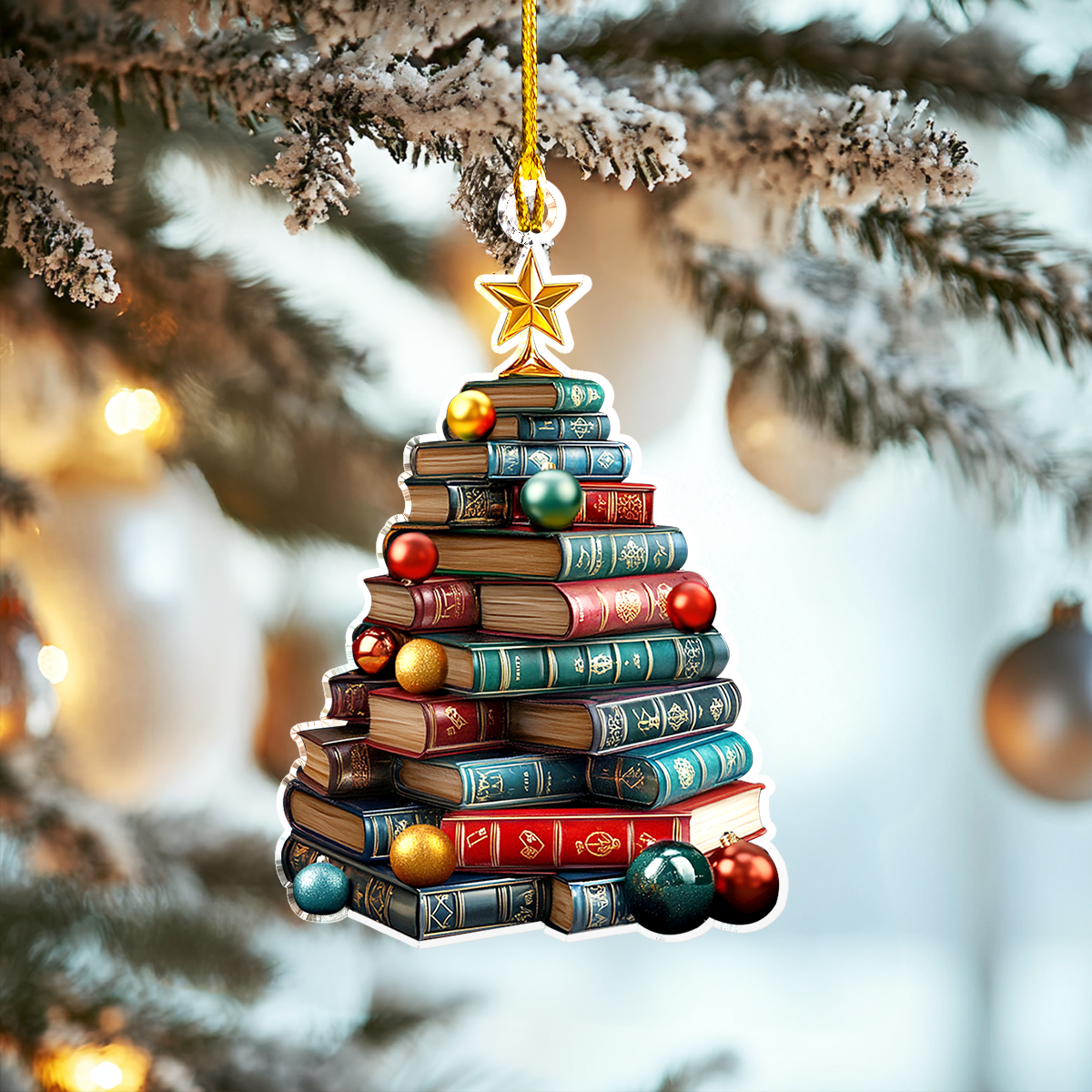 Acrylic Ornament Festive Book Tower Charm Holiday Merch Decor Idea