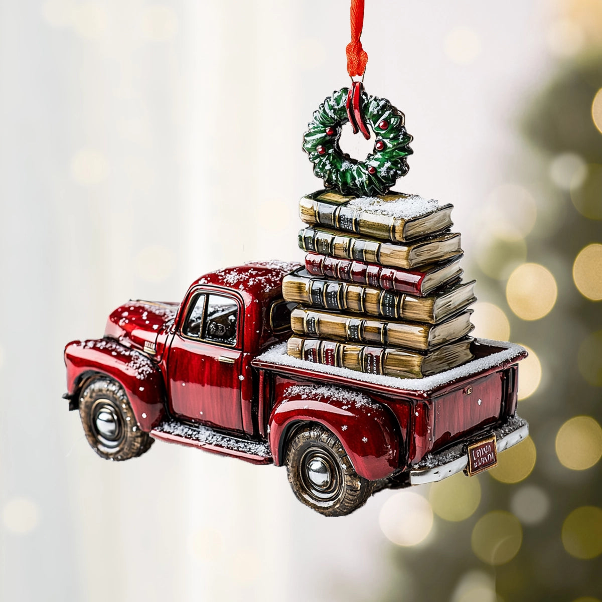 Acrylic Ornament Festive Book Truck Heartwarming Holiday Decoration