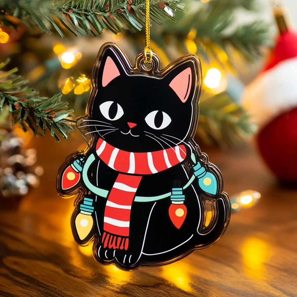 Acrylic Ornament Festive Cat Lights Up Cool Merch Gift For Friends Stylish Holiday Ornament Design