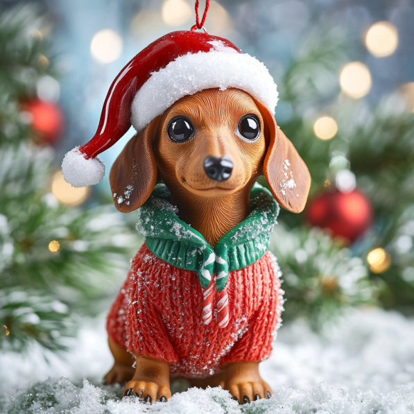 Acrylic Ornament Festive Cute Dachshund Special Holiday Tree Decor