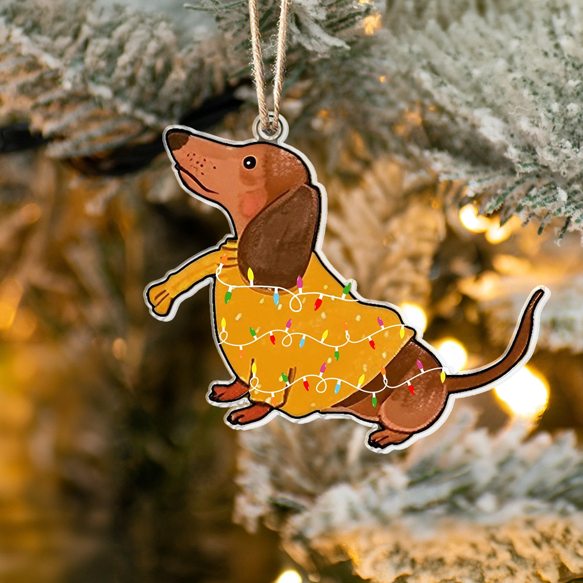 Acrylic Ornament Festive Dachshund Lights Memorable Merch Gift Idea Charming Personalized Ornament