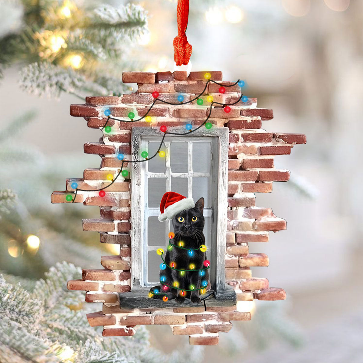 Acrylic Ornament Festive Feline In The Window Stylish Holiday Ornament Design