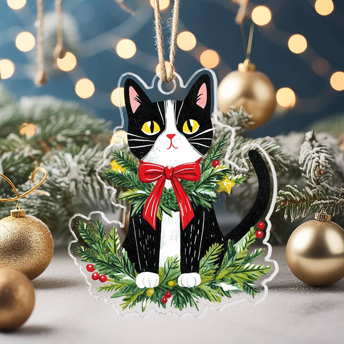 Acrylic Ornament Festive Feline Meaningful Gift For Family Adorable Ornament For Friends