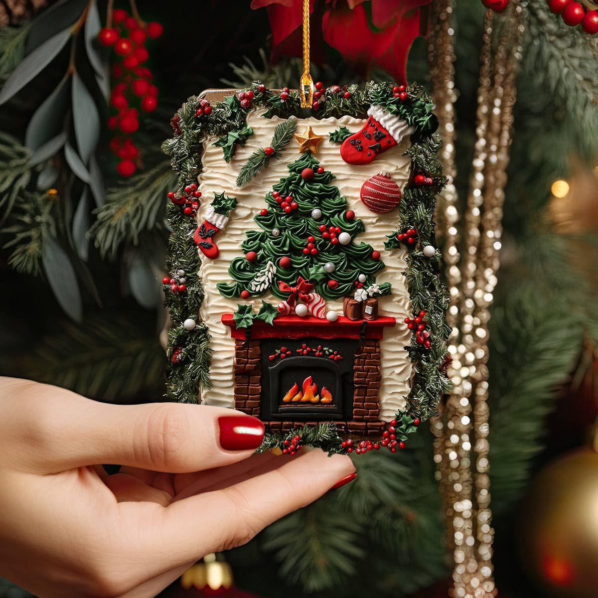 Acrylic Ornament Festive Fireplace Festive Christmas Tree Ornament