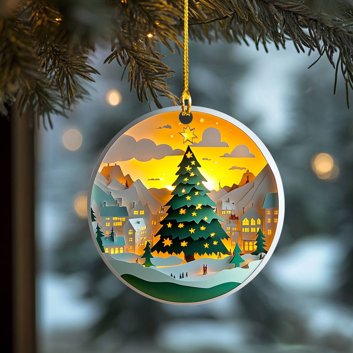 Acrylic Ornament Festive Village Joyful Tree Ornament Collection