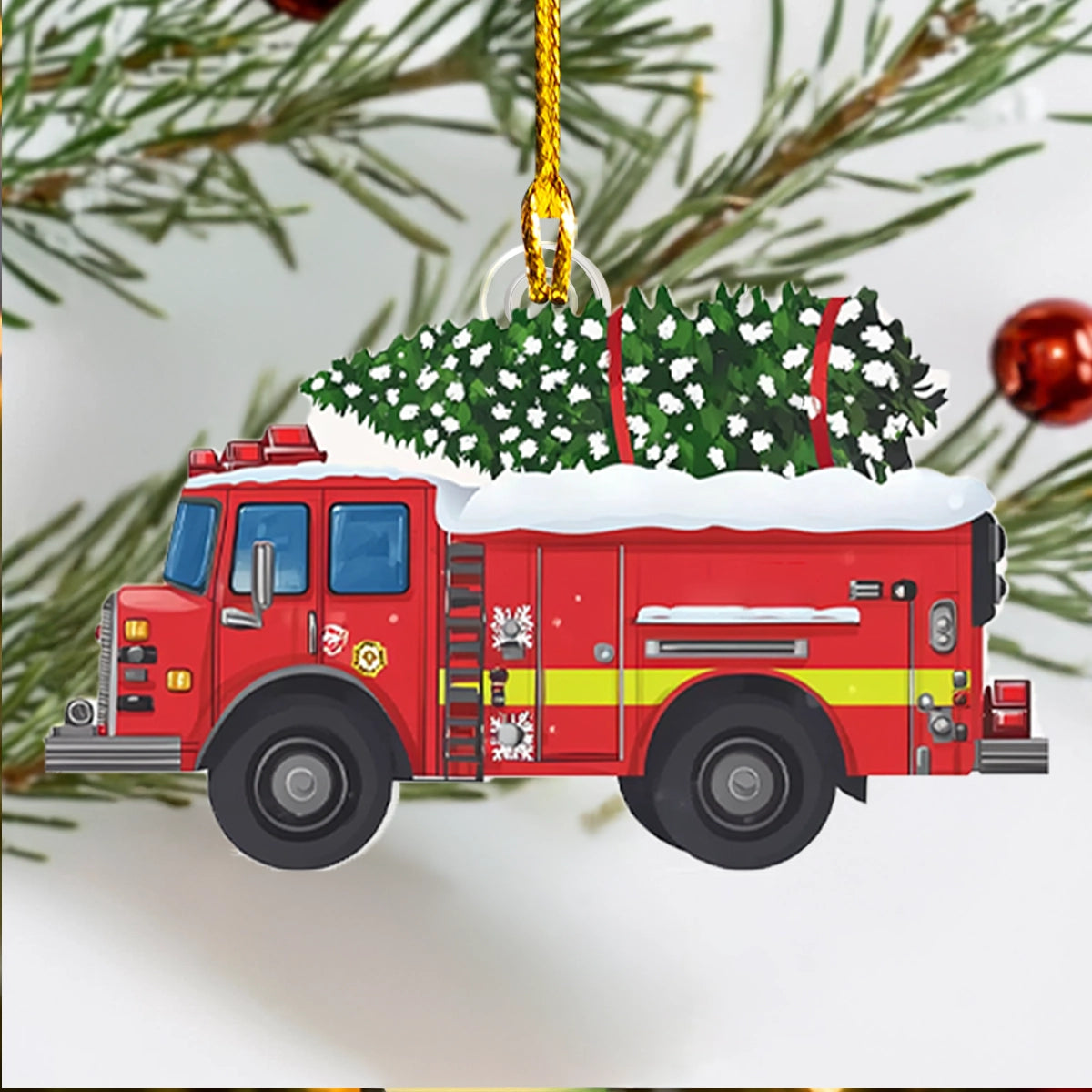 Acrylic Ornament Firefighters Christmas Rescue Stylish Holiday Ornament Design