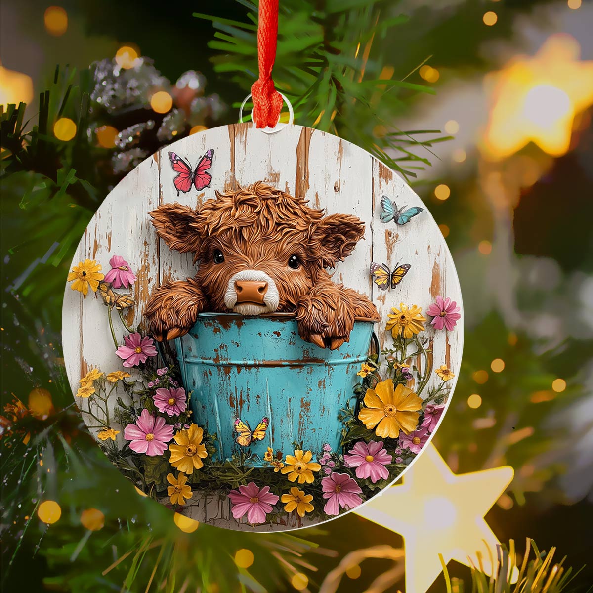 Acrylic Ornament Floral Cow Perfect Ornament Gift For Her