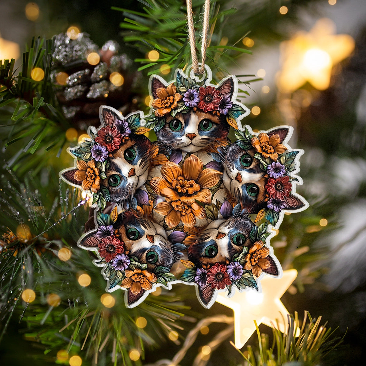 Acrylic Ornament Floral Feline Friends Unique Keepsake Ornament Gift