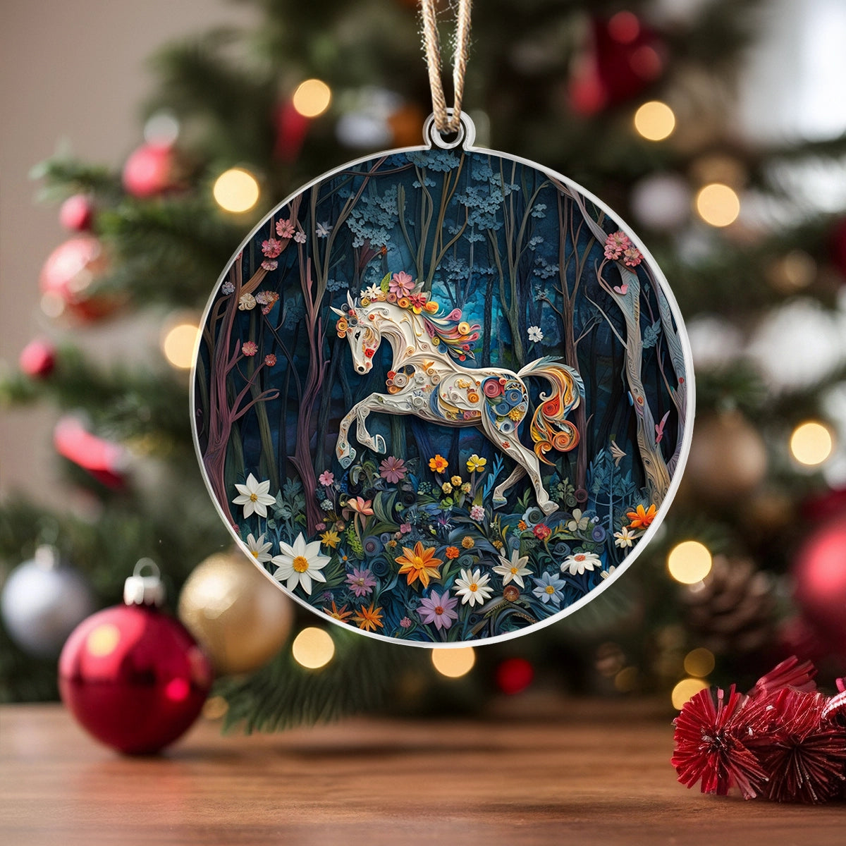 Acrylic Ornament Floral Horse Holiday Perfect Holiday Tree Decoration