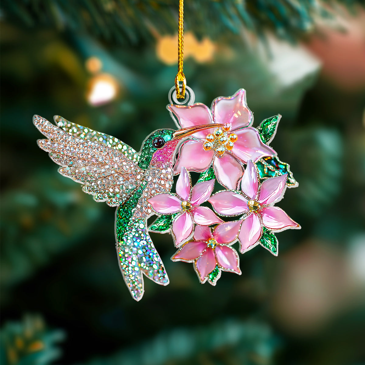 Acrylic Ornament Floral Hummingbird Christmas Ornament for Merch Lovers