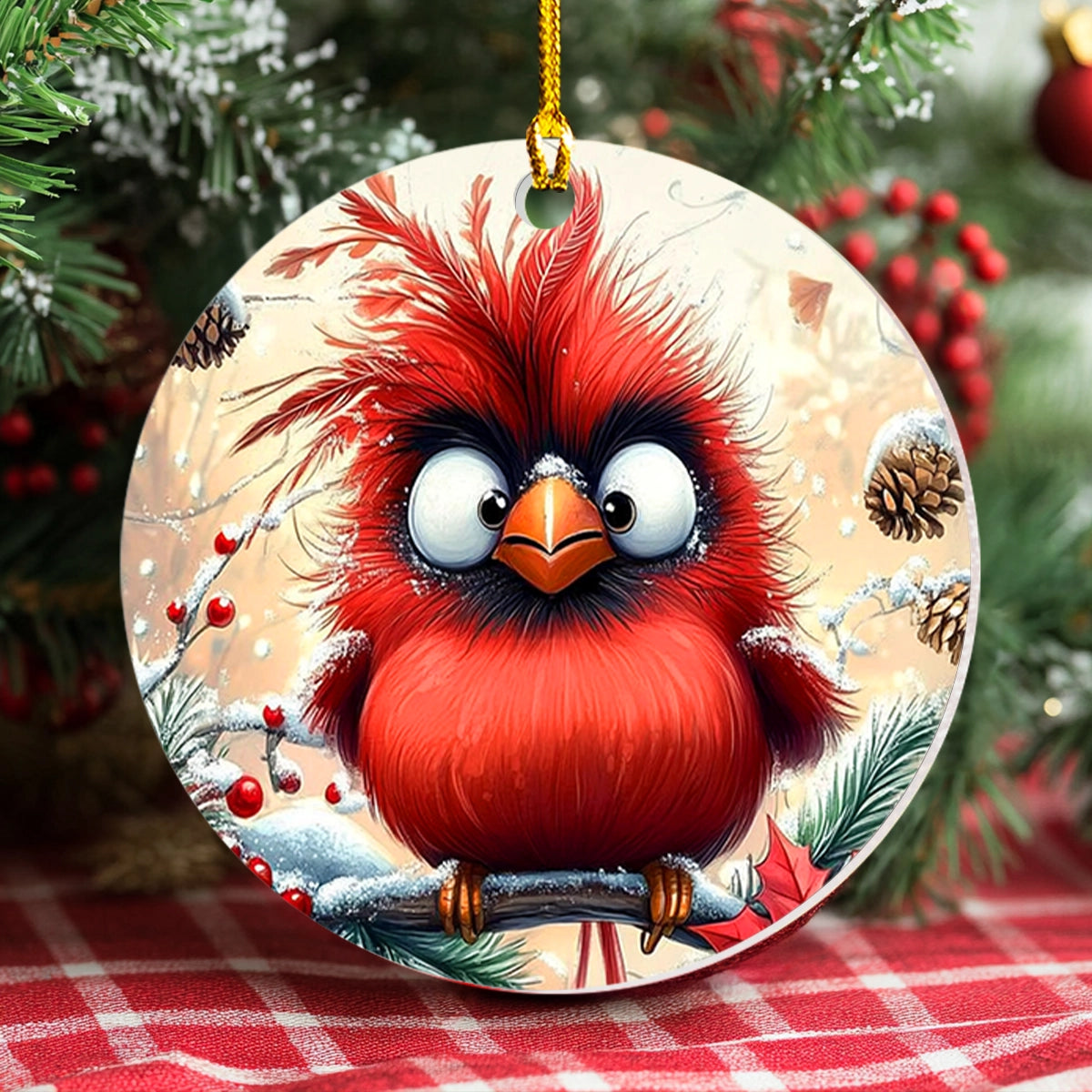 Acrylic Ornament Fluffy Festive Cardinal Cheer Cozy Wearable Merch Keepsake Festive Merch Ornament Design