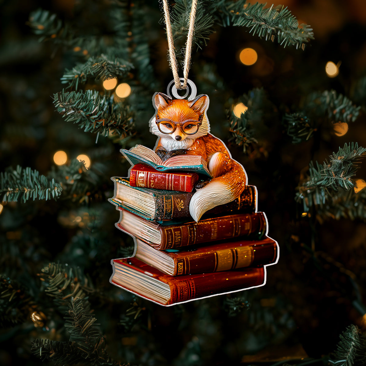 Acrylic Ornament Fox With Stack Of Books Elegant Christmas Tree Ornament