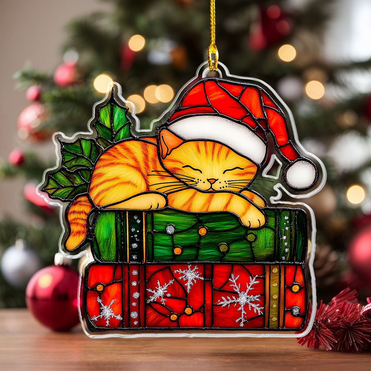 Acrylic Ornament Ginger Cat Sleeping With Books Exclusive Custom Print Gift Heartfelt Ornament For Mom