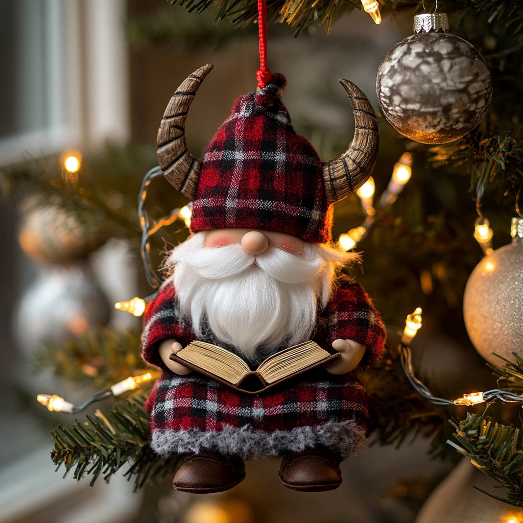 Acrylic Ornament Gnome In Plaid With Books Christmas Ornament for Merch Lovers