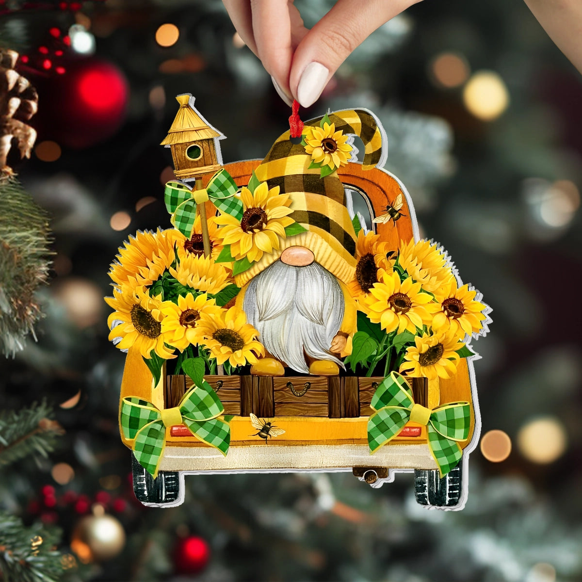 Acrylic Ornament Gnomes Sunflower Ride Festive Christmas Tree Ornament